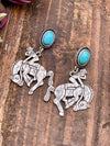 Cowgirl Bronc Dangle Fashion Earrings - Turquoise