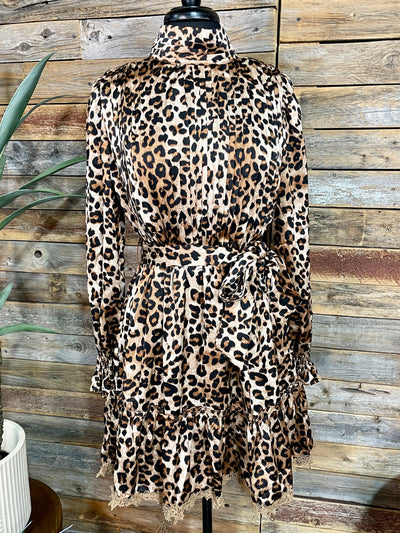 Polly Satin High Neck Animal Print Dress