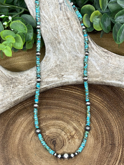 Lexy Sterling 4-8mm Navajo & Turquoise Bead Necklace