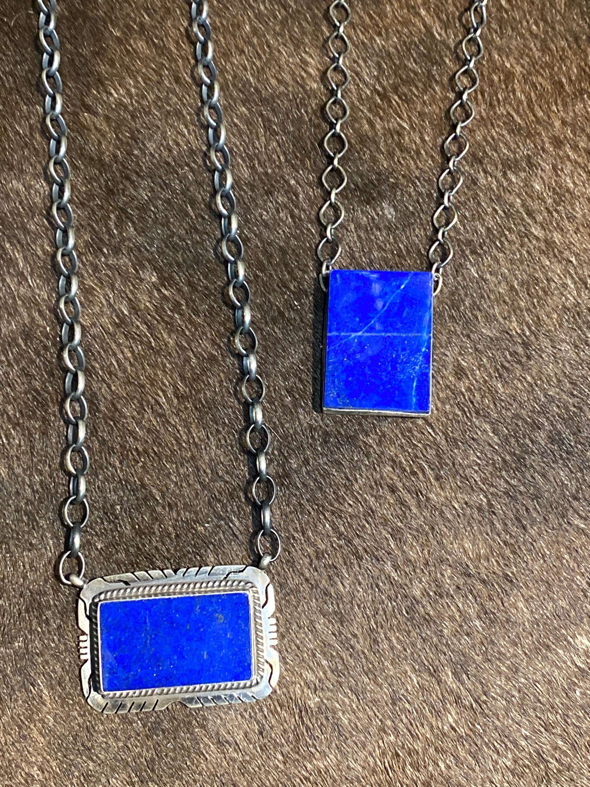 Vela Sterling Link Chain With Lapis Blue Rectangle Pendant - 18"