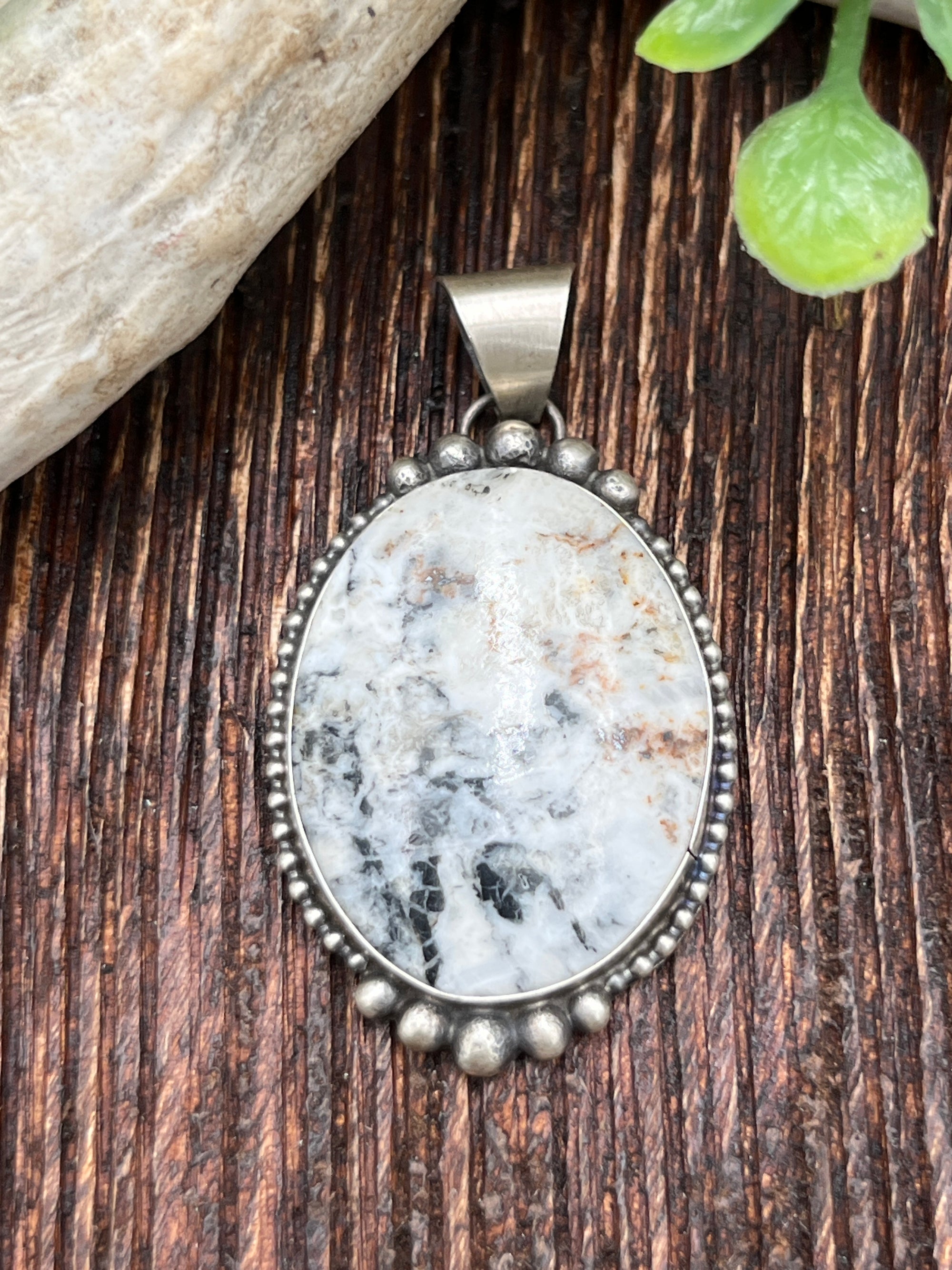 Granger Sterling Framed White Buffalo Oval Pendant