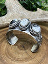 Bellamy 3 Stone Stamped Wide Sterling Cuff - White Buffalo