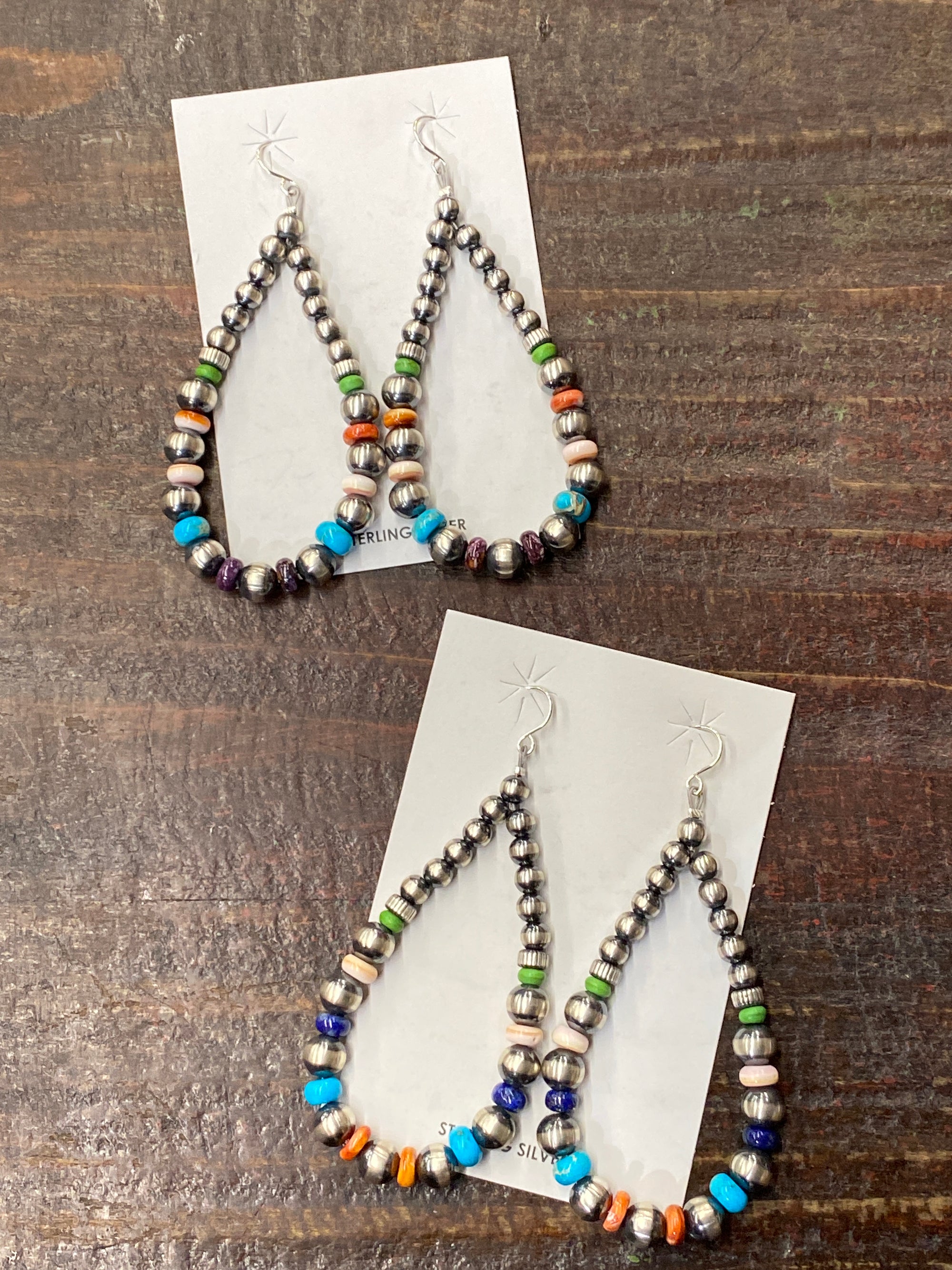 Peaceful Varied Navajo Teardrop Earrings With Turquoise & Spiny Beads - 3.25"