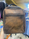 Distressed Leather Backpack Plaid Back