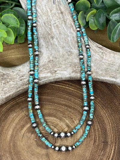 Lexy Sterling 4-8mm Navajo & Turquoise Bead Necklace