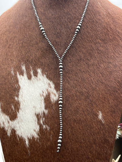 Kelpy Sterling 2mm-10mm Varied Navajo Pearl Y Necklace - 18"