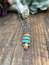 Americano Sterling Link Chain With 5 Stacked Stone Turquoise & Spiny Pendant - 18"