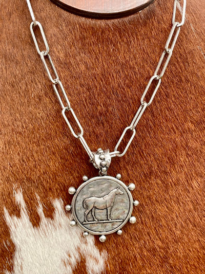 Fidelity Horse Coin Paperclip Necklace, Ring Or Earrings