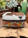 Cowhide Turquoise Backed Tooled Leather Jewelry Box