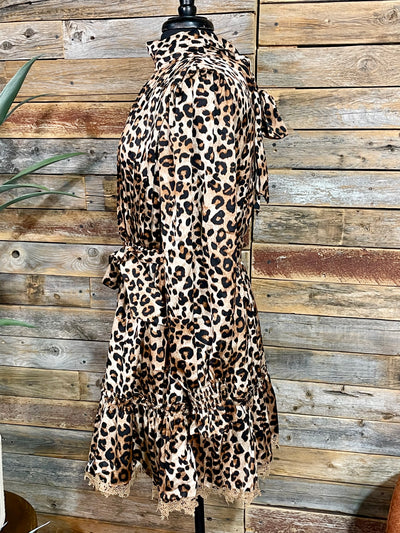 Polly Satin High Neck Animal Print Dress