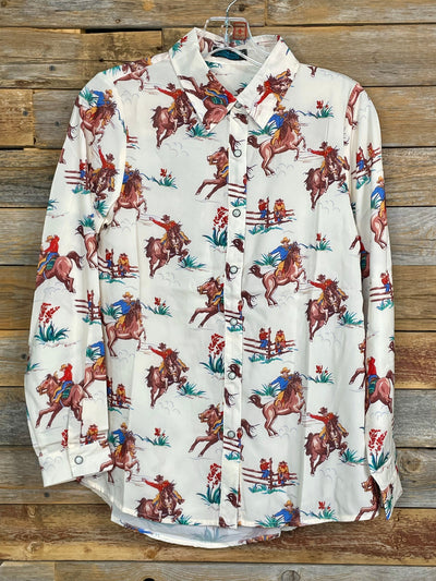 On The Fence Bronc Rider Stone Snap Shirt - Beige