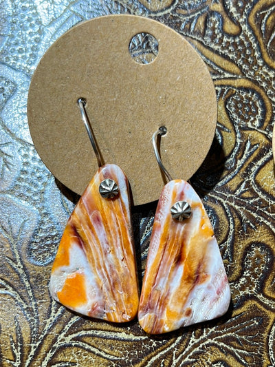 Isabel Sterling Burst Spiny Slab Earrings - Orange