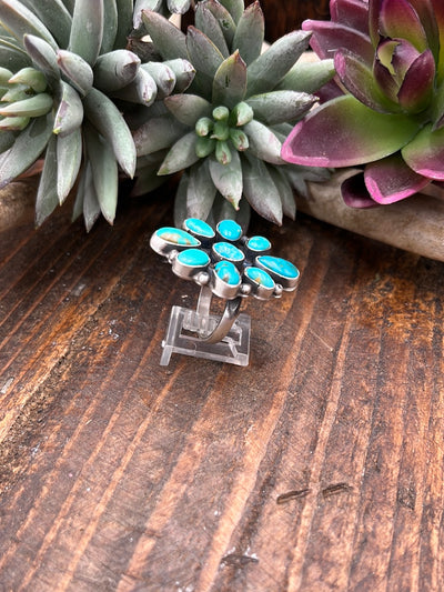 Amilia Cluster Turquoise Ring - Adjustable