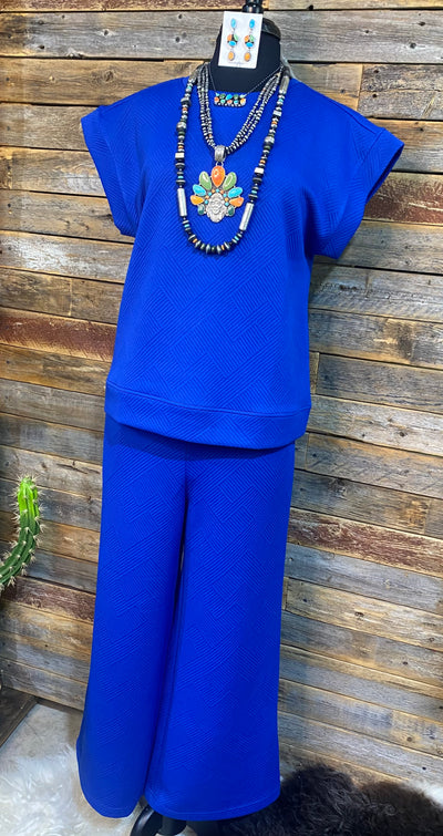 Royal Blue Quilted Pants Set