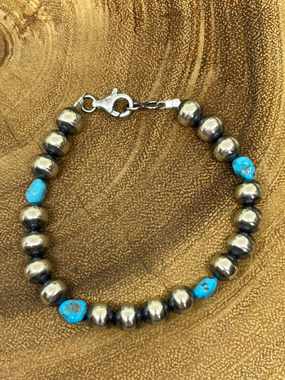 Montana Sky 8mm Navajo Pearl & Turquoise Bracelet 7.5