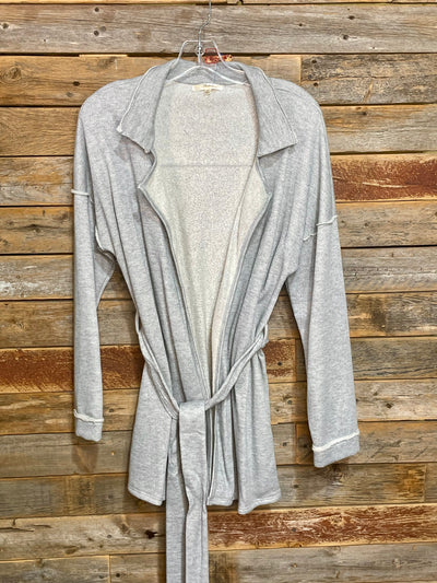 Laney Raw Seam Tie Waist Cardigan - Gray