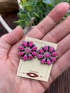 Sterling Silver Zuni Cluster Post Earrings - Hot Pink Fire Opal