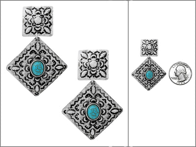 Tyler Fashion Square Post Concho Drop Earrings - Turquoise