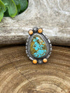 Cisnero Sterling Framed Turquoise Ring With 4 Accent Stones - Adjustable