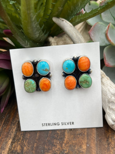 Macchiato Sterling Turquoise & Orange Spiny Earrings