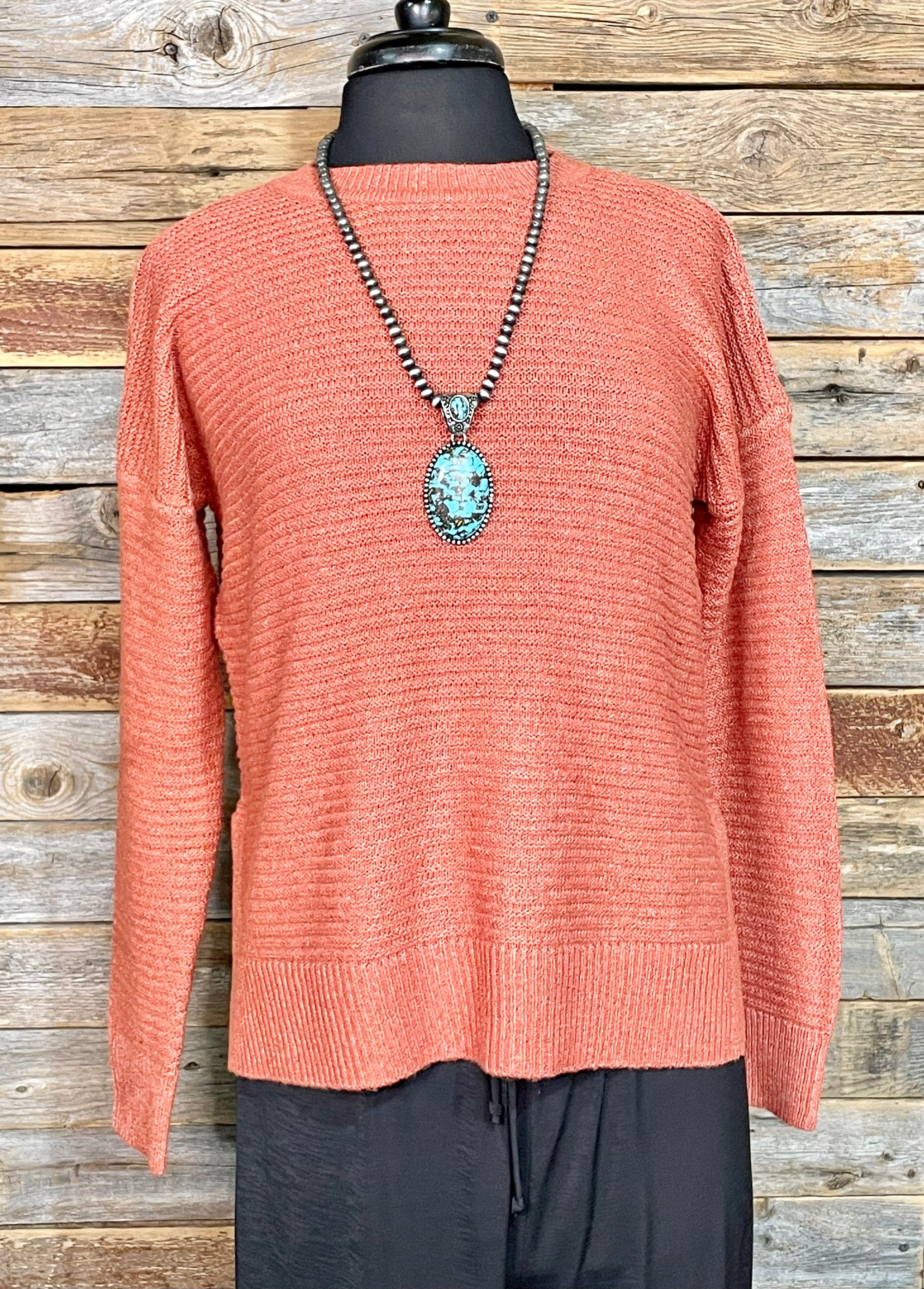 Compass Side Split Sweater - Rust