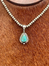 Bashful Beauty Fashion Navajo Choker With Rhinestone Framed Teardrop - Turquoise