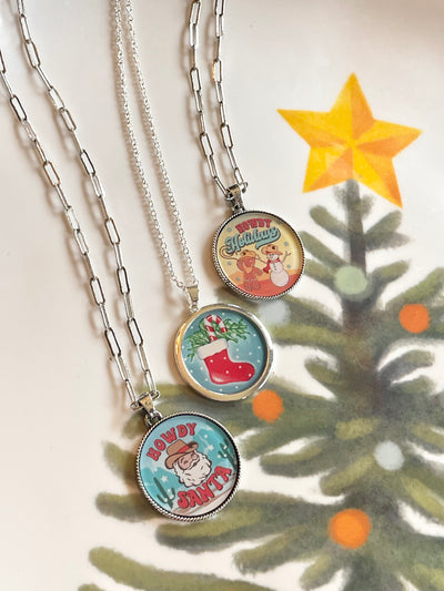 Howdy Holiday Flat Bubble Charm Necklace - 18"