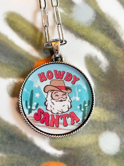 Howdy Holiday Flat Bubble Charm Necklace - 18"