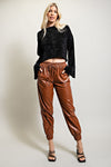 Alameda Smocked Waist Leather Jogger Pant - Camel