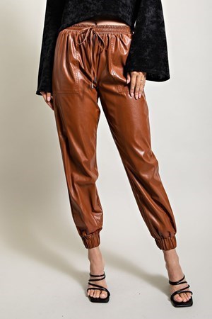 Alameda Smocked Waist Leather Jogger Pant - Camel