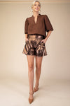 Affluent High Waist Metallic Shorts - Brown