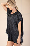 Electrifying Button Up Dolman Sleeve Satin Blouse