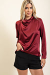 Cowl Neck Long Sleeve Satin Blouse