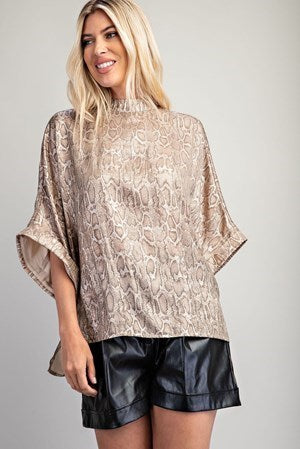 El Dorado Mock Neck Snake Print Top