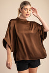 Inyo Mock Neck Loose Fit Top - Brown