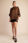 Inyo Mock Neck Loose Fit Top - Brown