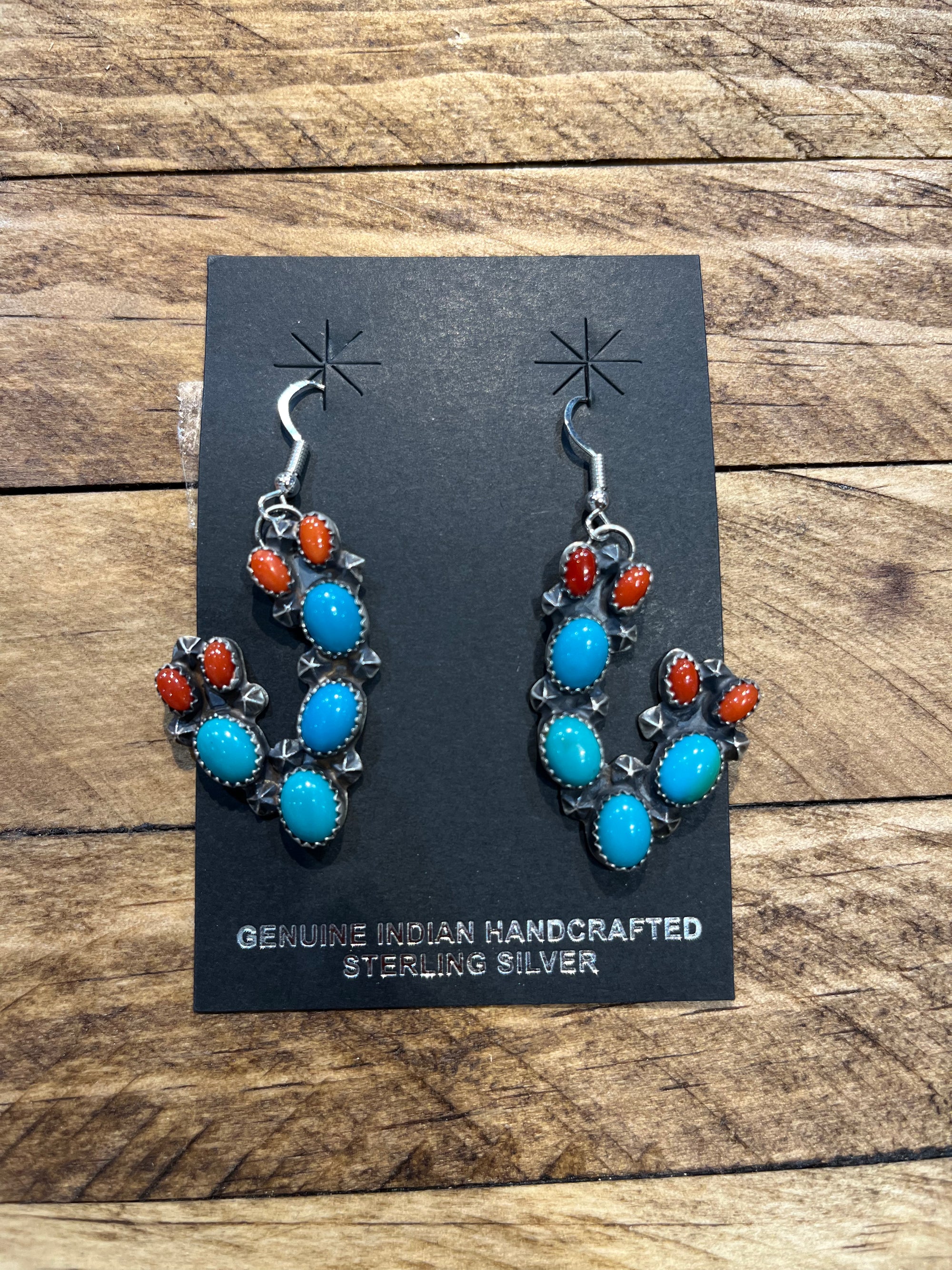 Paloma Turquoise & Spiny Stone Cactus Fish Hook Earrings - 2"