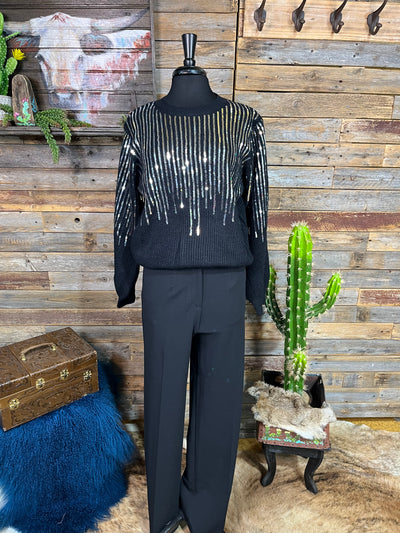 Camden Dripping Sequins Sweater - Black