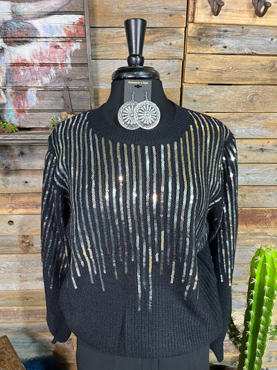 Camden Dripping Sequins Sweater - Black