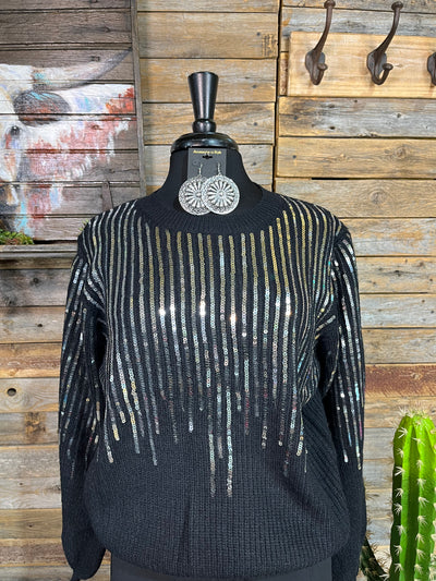 Camden Dripping Sequins Sweater - Black