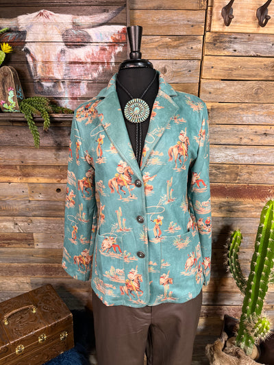 Cowboys Passing Time Turquoise Stretch Suede Blazer Jacket