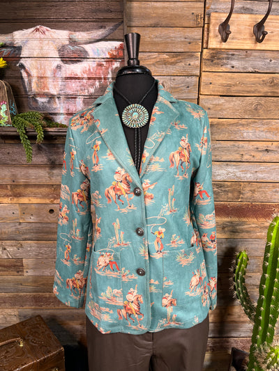 Cowboys Passing Time Turquoise Stretch Suede Blazer Jacket