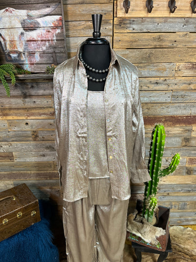 Rodanthe Metallic Button Up Collared Shirt - Champagne Gold