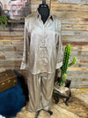 Rodanthe Metallic Button Up Collared Shirt - Champagne Gold