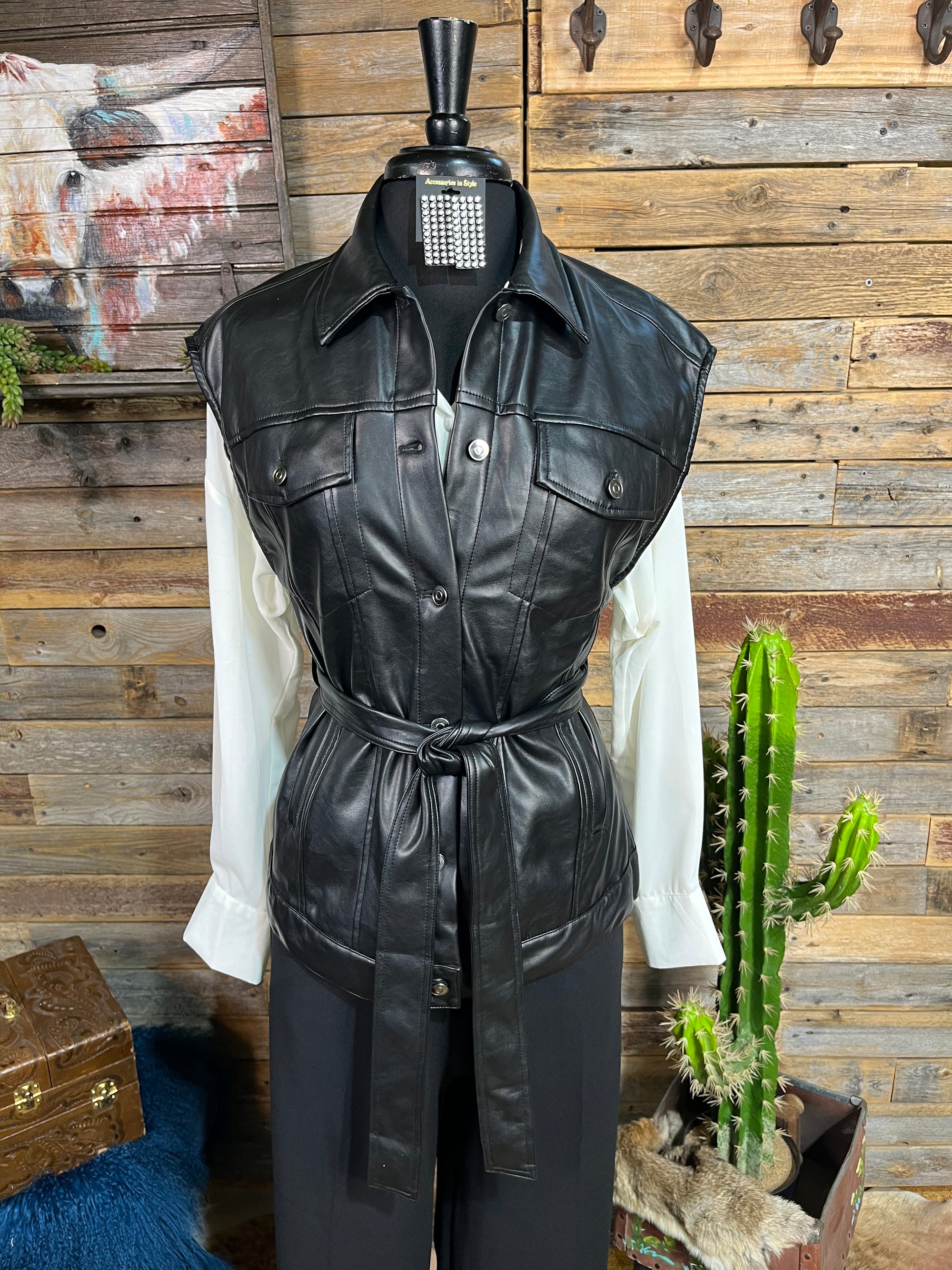 Marco Vegan Leather Tie Waist Vest