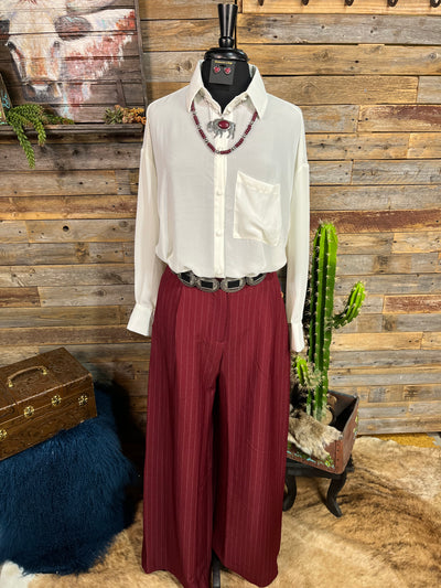 Amador Striped High Waist Wide Leg Pant - Burgundy