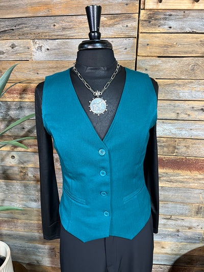 Mazey Solid Woven Button Vest