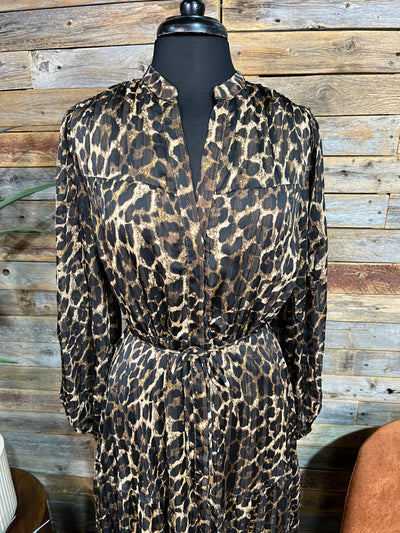 Animal Print Chiffon Button Down Mid Dress