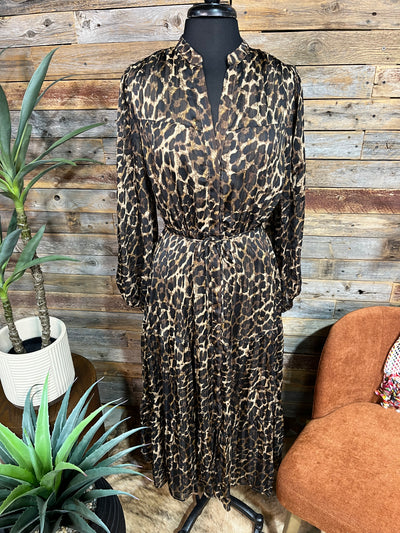 Animal Print Chiffon Button Down Mid Dress