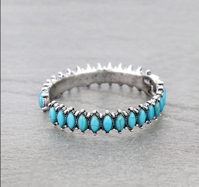 Altoona Oval Stone Hinged Fashion Cuff - Turquoise